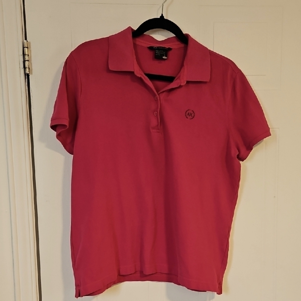 Armani Exchange Womens XL Polo Shirt Hot pink Logo Casual Golf Logo Top NWT